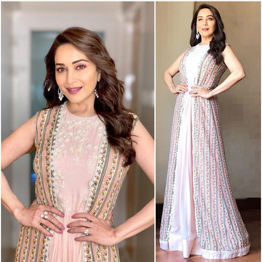 Baby pink Georgette Gown with digital printed koti