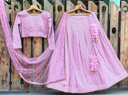 Baby pink georgette heavy embroidered wedding lehenga choli