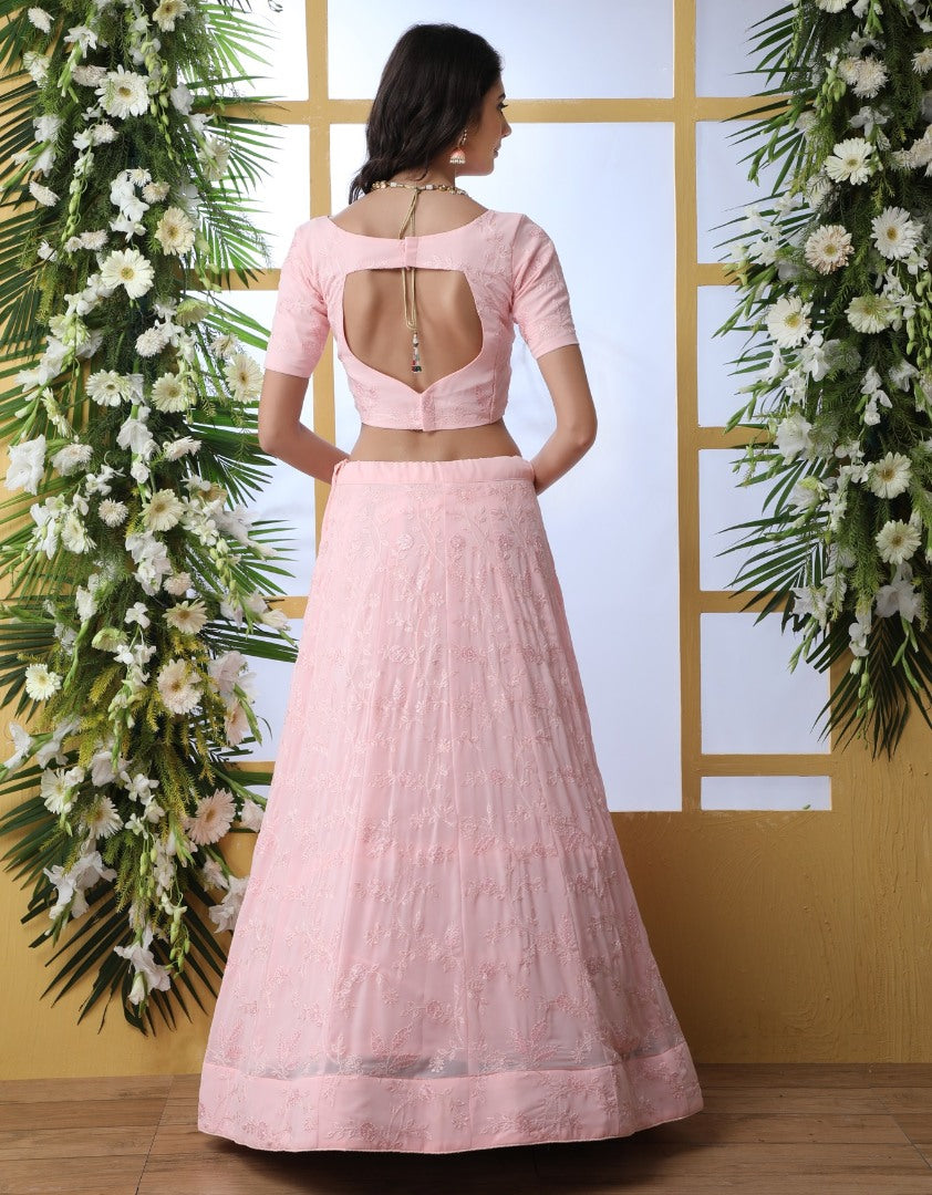 Baby pink georgette heavy embroidered wedding lehenga choli