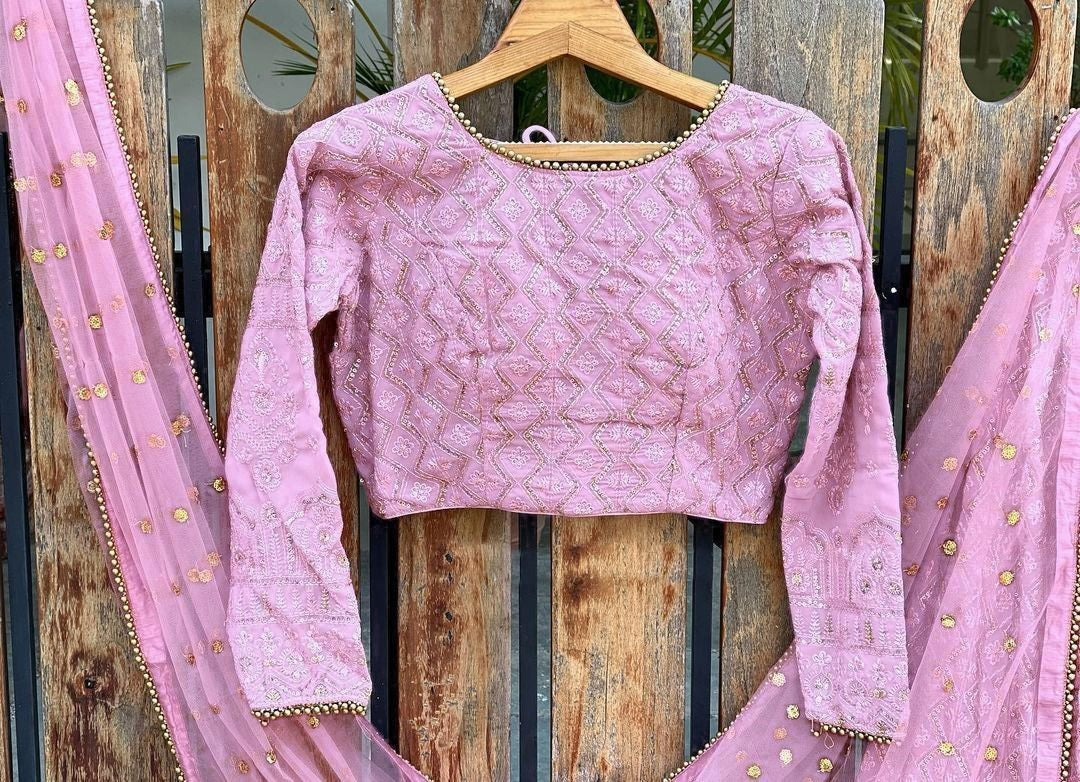 Baby pink georgette heavy embroidered wedding lehenga choli