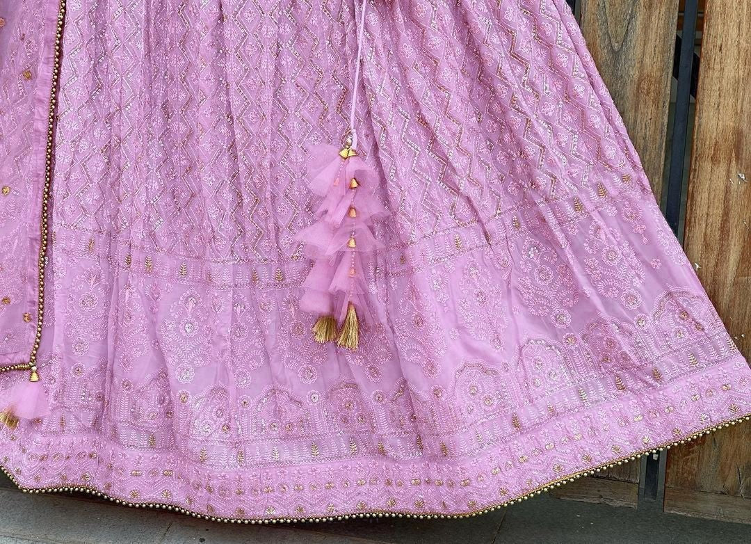 Baby pink georgette heavy embroidered wedding lehenga choli