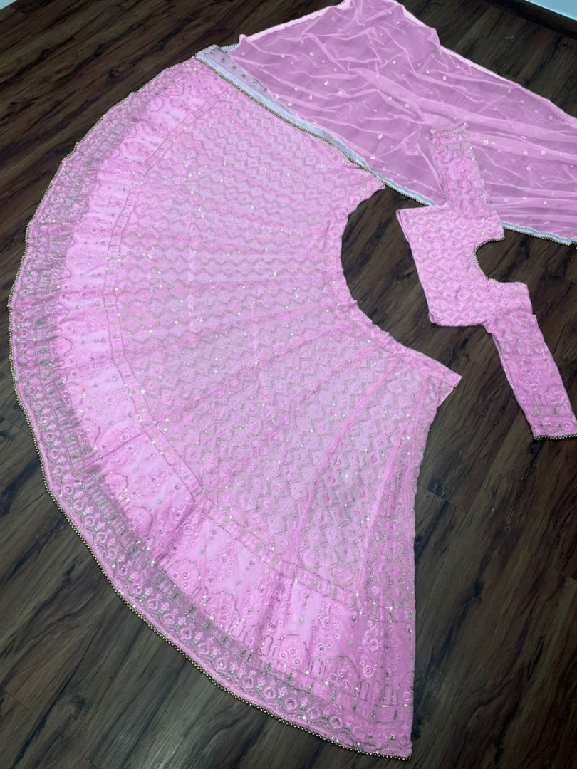 Baby pink georgette heavy embroidered wedding lehenga choli