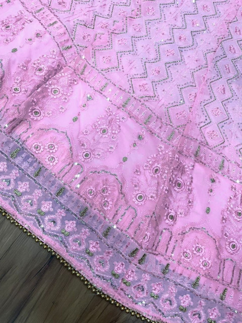 Baby pink georgette heavy embroidered wedding lehenga choli