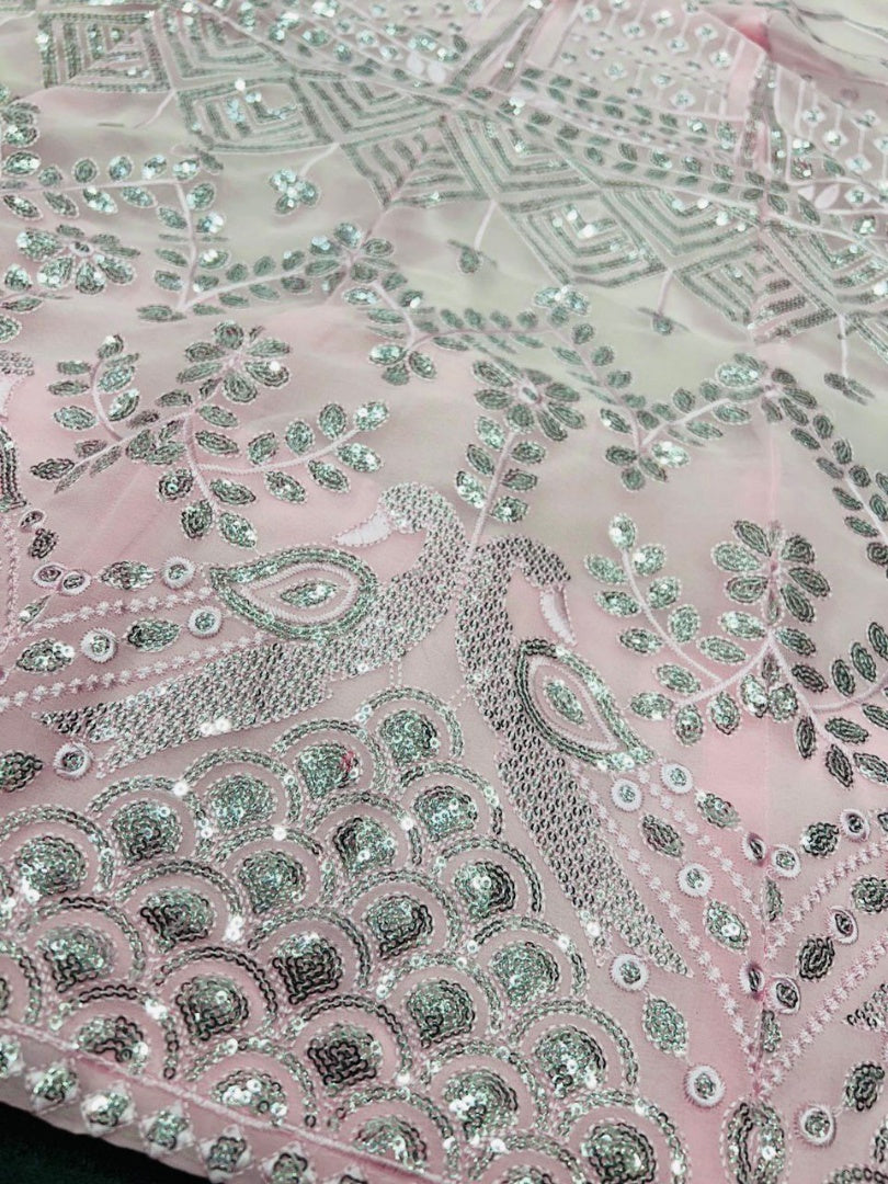 Baby pink georgette heavy embroidery sequence work lehenga choli for ceremony