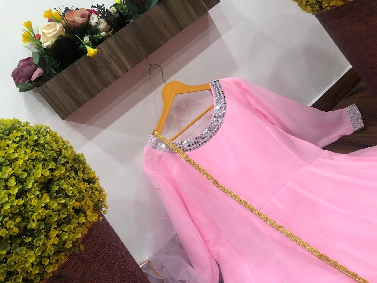 Baby pink georgette long anarkali suit