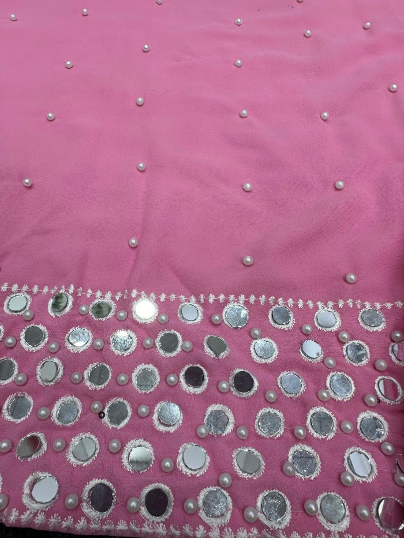 Baby pink georgette mirror work afghan dhoti suit
