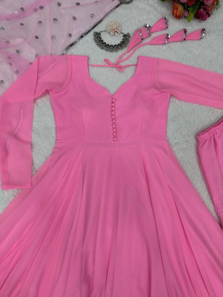 Baby pink georgette plain party wear anarkali suit