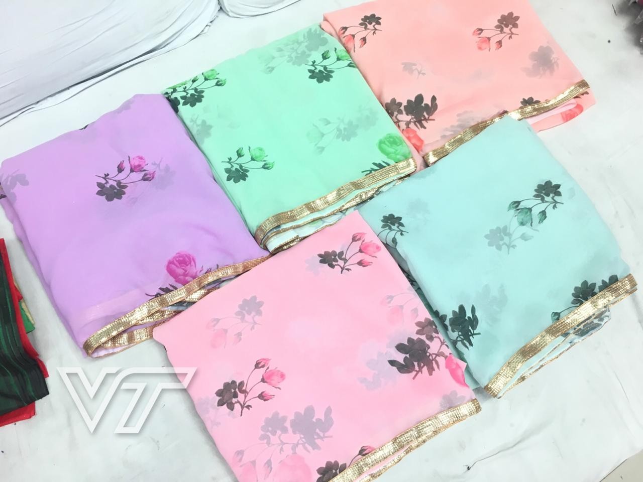 baby pink georgette printed bridemade saree