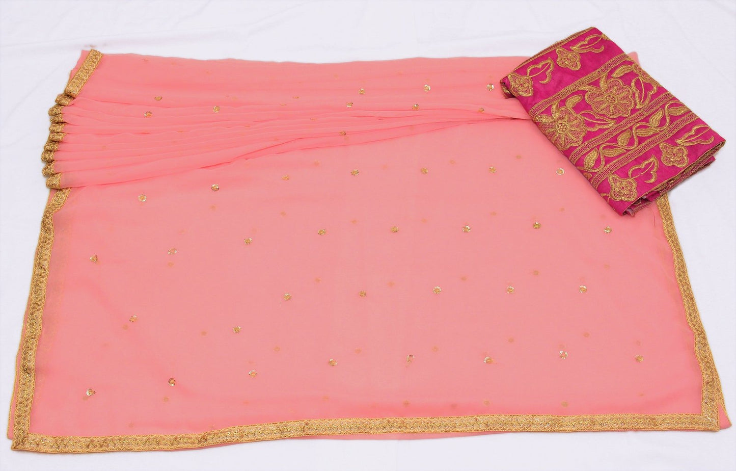 Baby pink georgette sequence and dori work saree