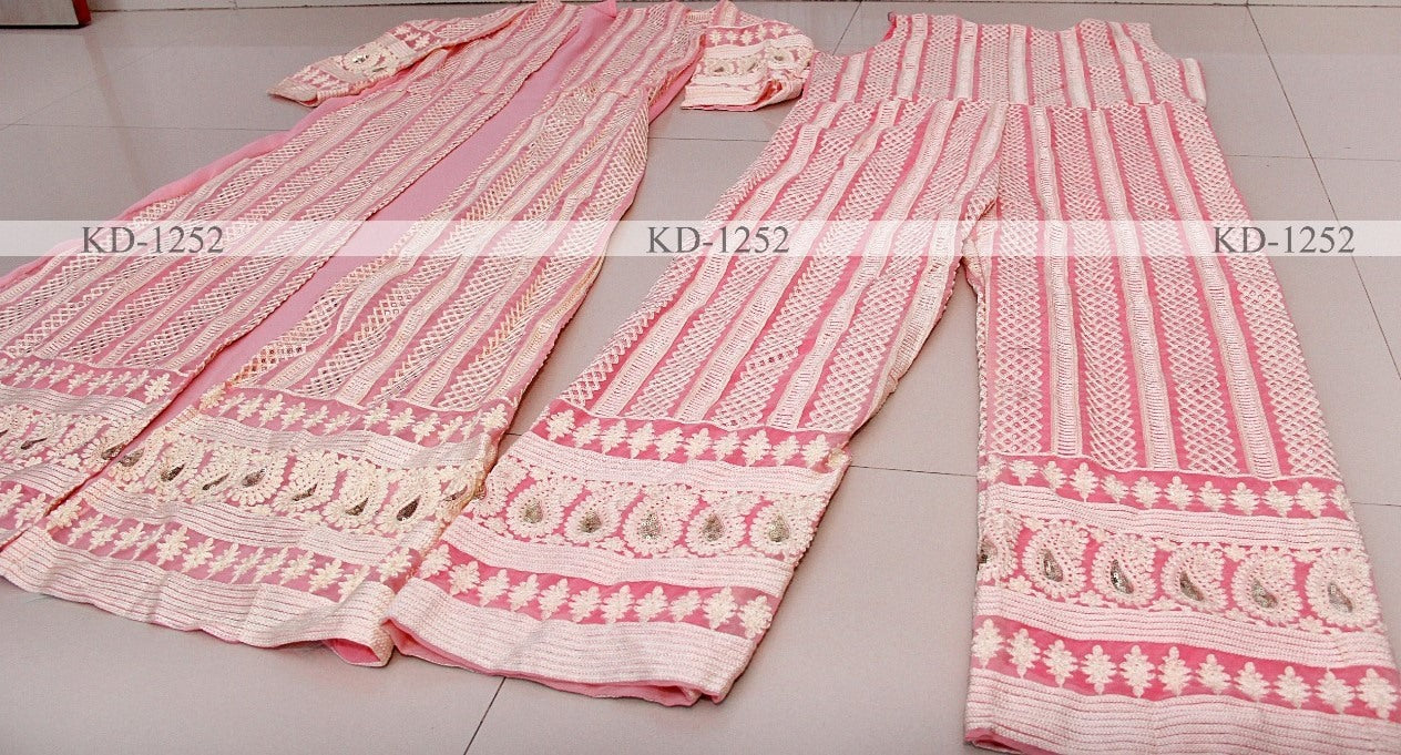 Baby Pink georgette sequence chain stitch shrug suit