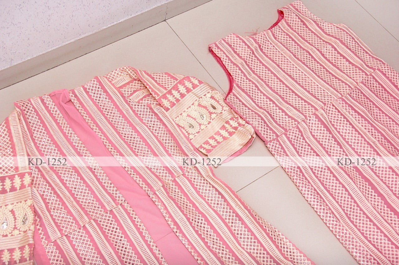 Baby Pink georgette sequence chain stitch shrug suit