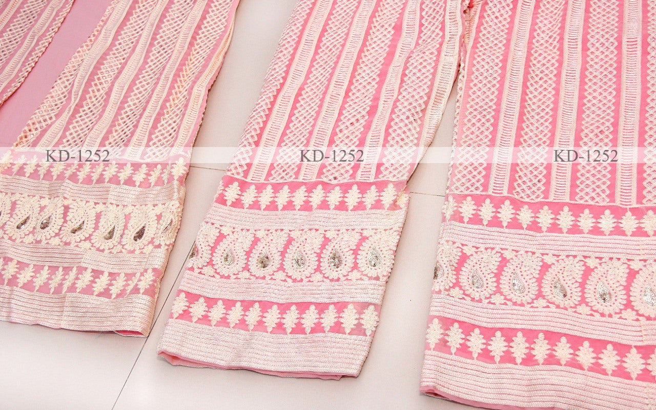 Baby Pink georgette sequence chain stitch shrug suit