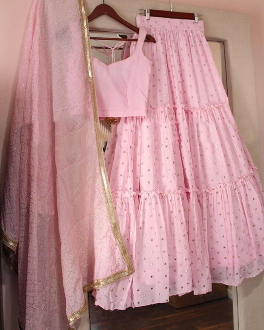 Baby pink georgette sequence embroidered lehenga choli