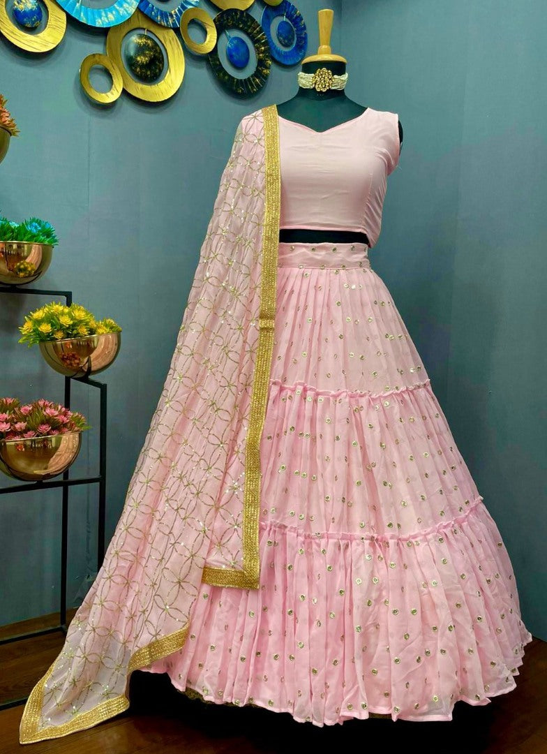 Baby pink georgette sequence embroidered lehenga choli