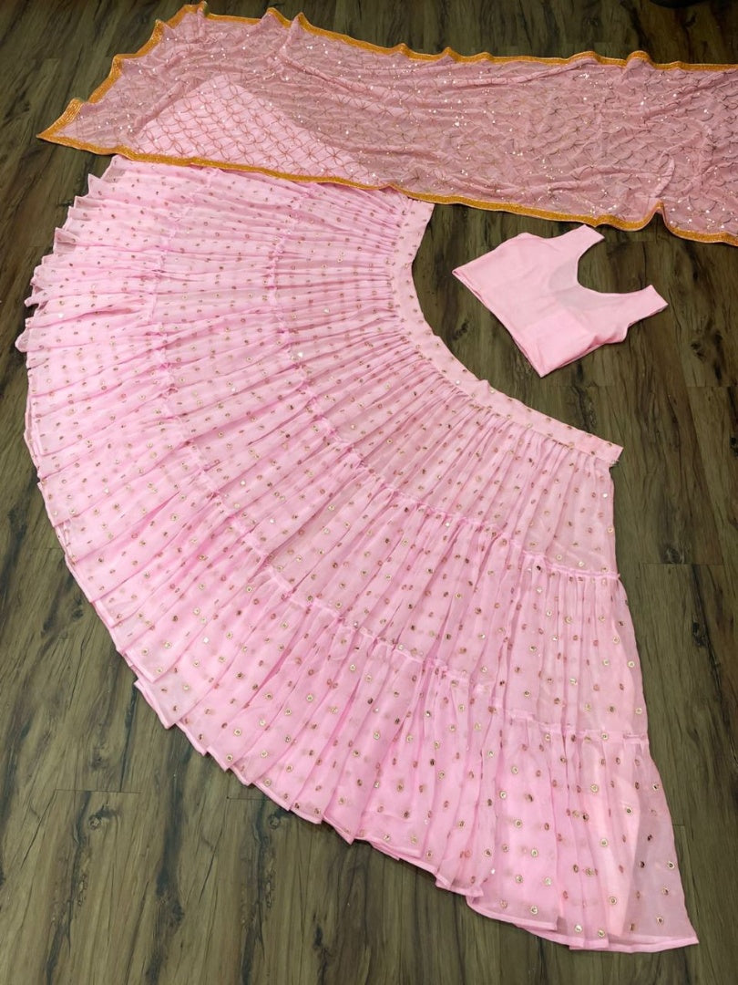 Baby pink georgette sequence embroidered lehenga choli