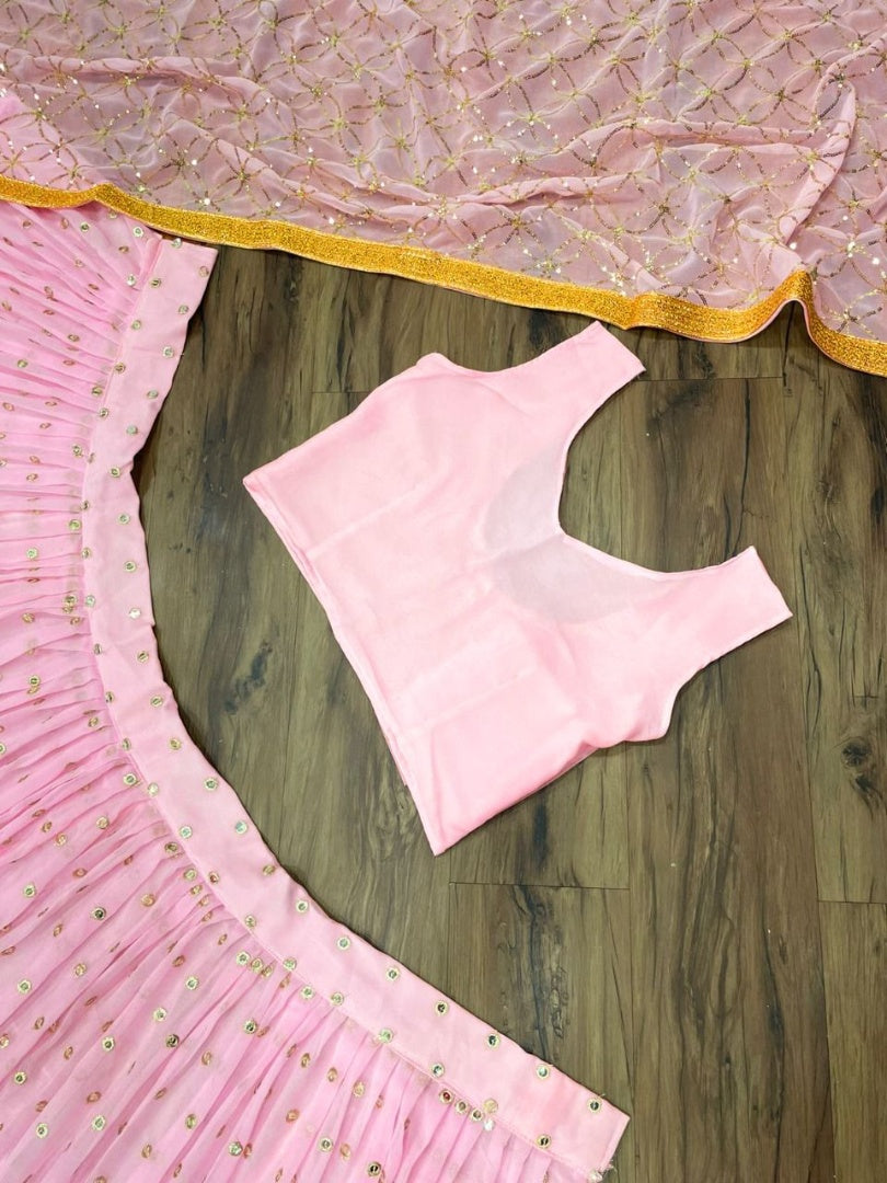 Baby pink georgette sequence embroidered lehenga choli