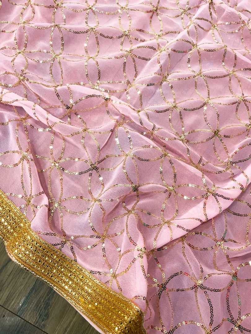 Baby pink georgette sequence embroidered lehenga choli