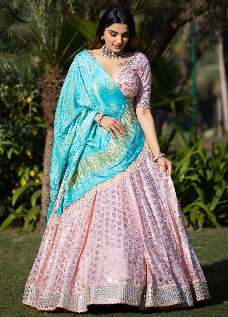 Baby pink georgette sequence embroidered wedding lehenga choli