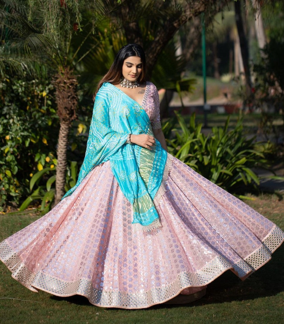 Baby pink georgette sequence embroidered wedding lehenga choli