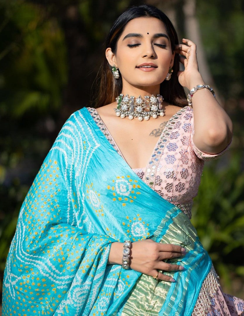 Baby pink georgette sequence embroidered wedding lehenga choli
