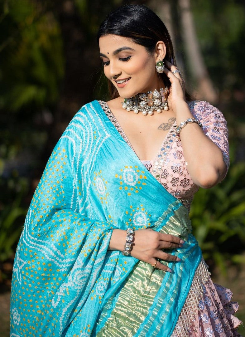 Baby pink georgette sequence embroidered wedding lehenga choli