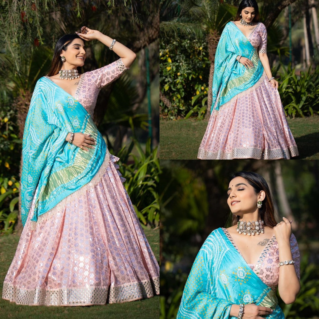 Baby pink georgette sequence embroidered wedding lehenga choli
