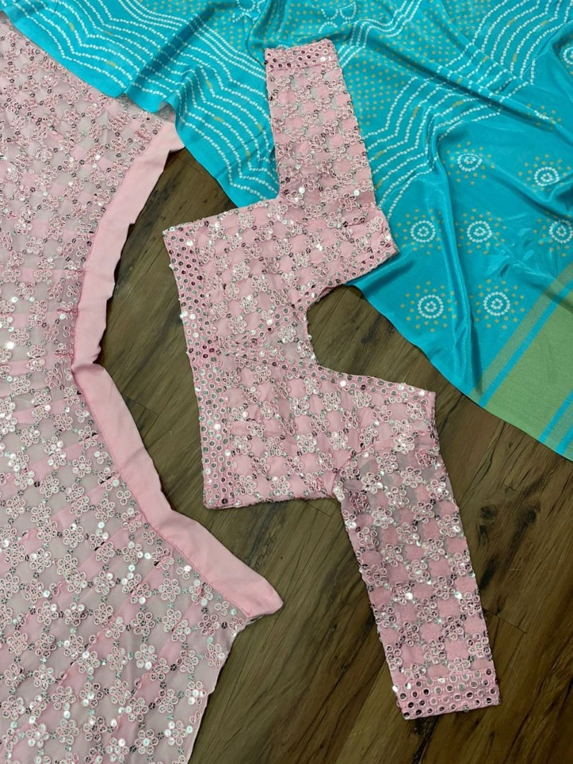 Baby pink georgette sequence embroidered wedding lehenga choli