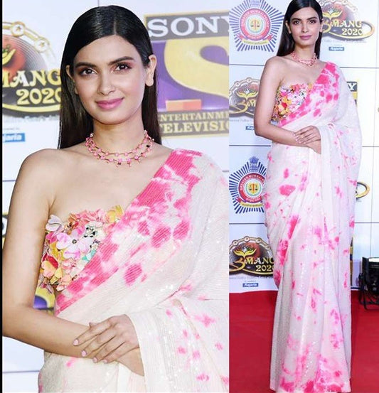 Baby pink georgette sequence work ceremonial saree