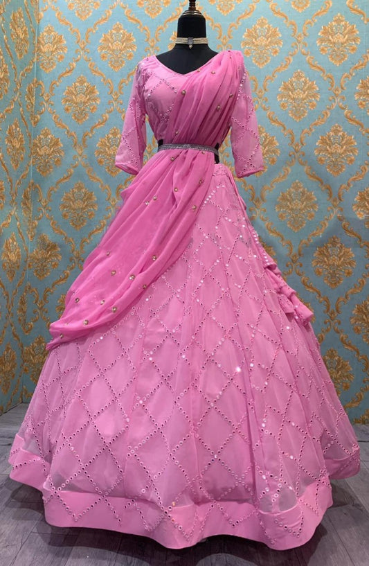 Baby pink georgette sequence work girlish lehenga choli
