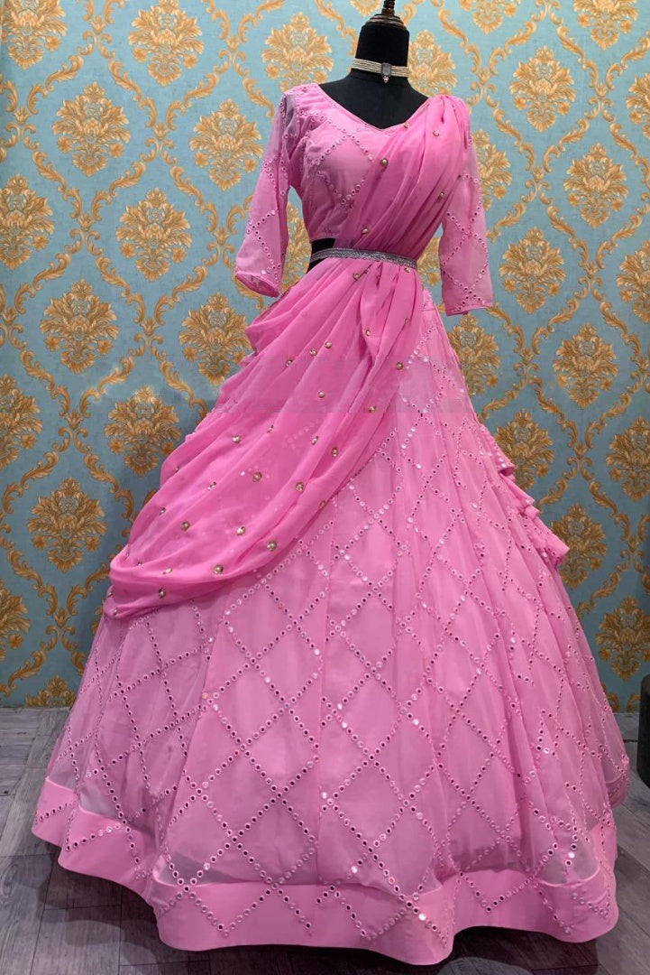 Baby pink georgette sequence work girlish lehenga choli