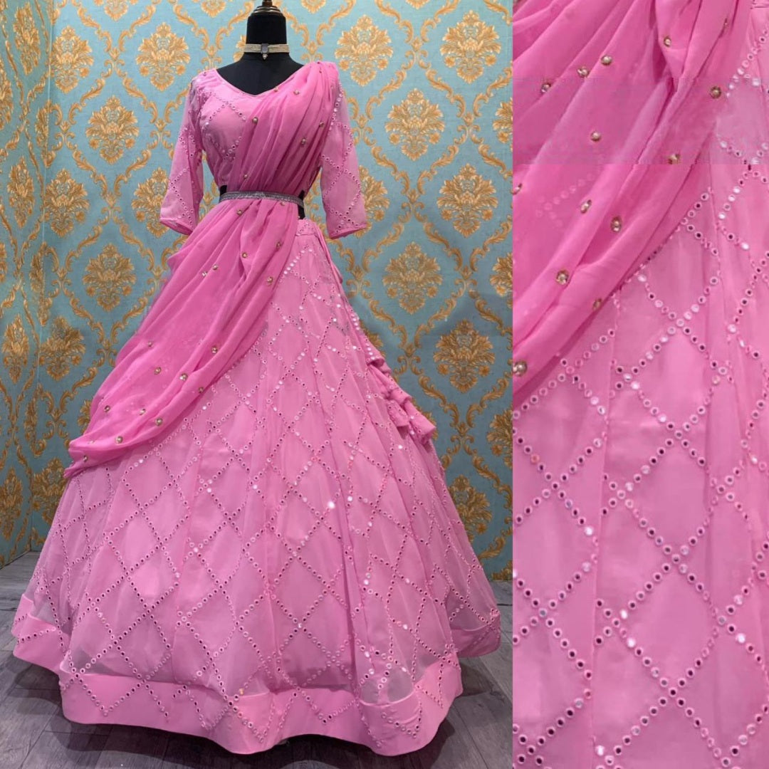 Baby pink georgette sequence work girlish lehenga choli
