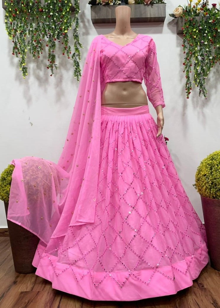 Baby pink georgette sequence work girlish lehenga choli