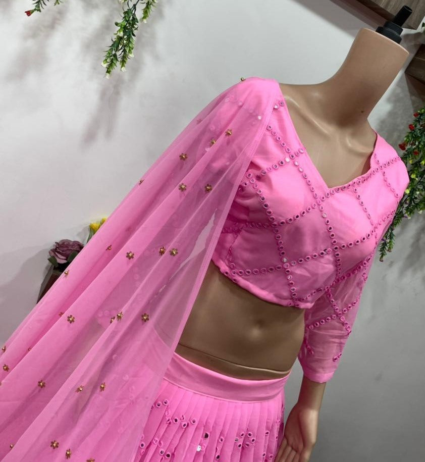 Baby pink georgette sequence work girlish lehenga choli