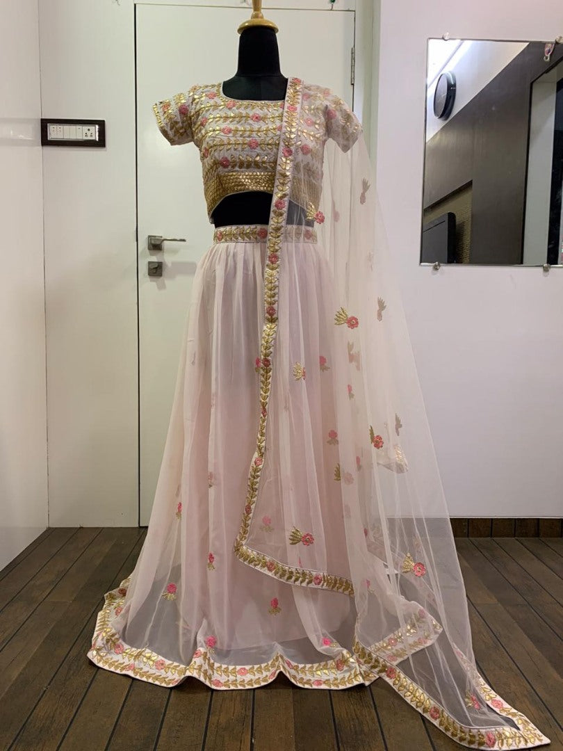 Baby pink georgette thread and gota patti work wedding lehenga choli