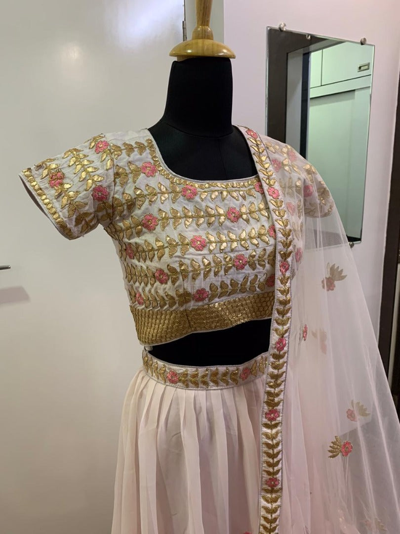 Baby pink georgette thread and gota patti work wedding lehenga choli