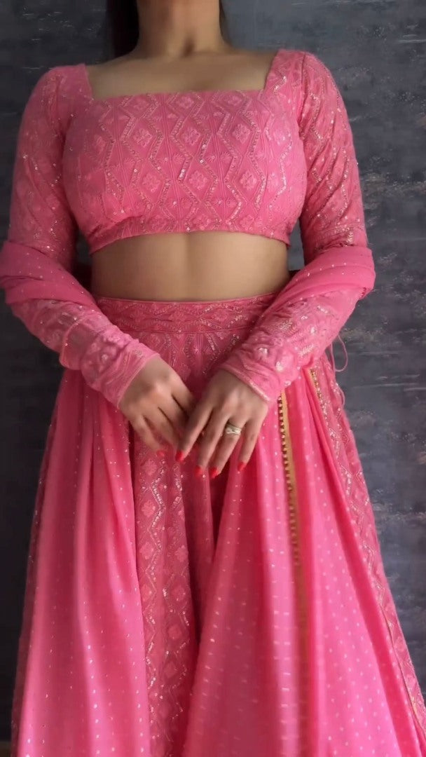 Baby pink georgette thread sequence work girlish lehenga choli for ceremony