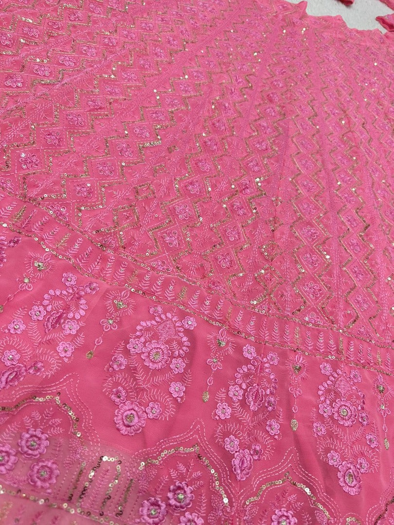 Baby pink georgette thread sequence work girlish lehenga choli for ceremony