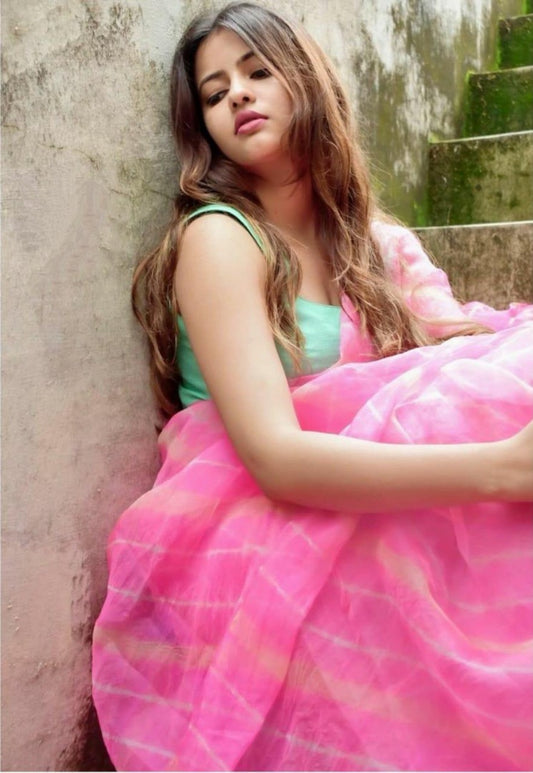 Baby pink heavy moss organza digital printed saree