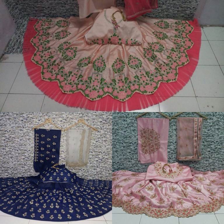 baby pink malai satin embroidered wedding lehenga