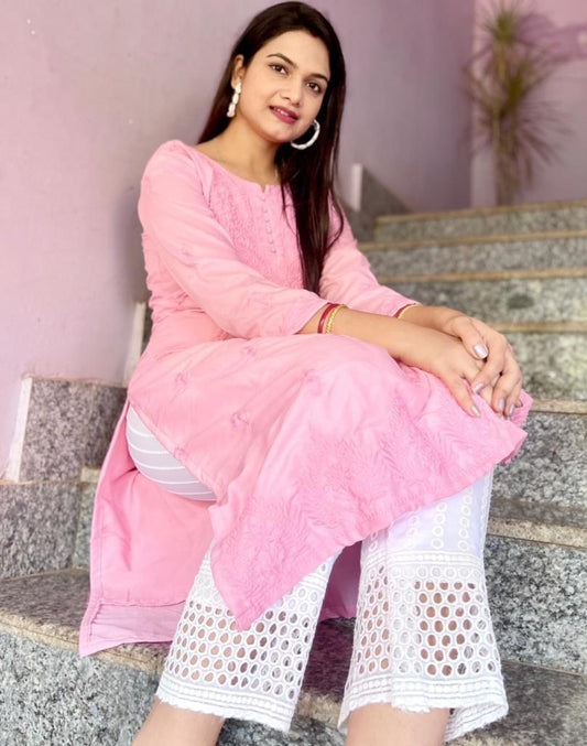 Baby pink maska cotton embroidered work salwar suit