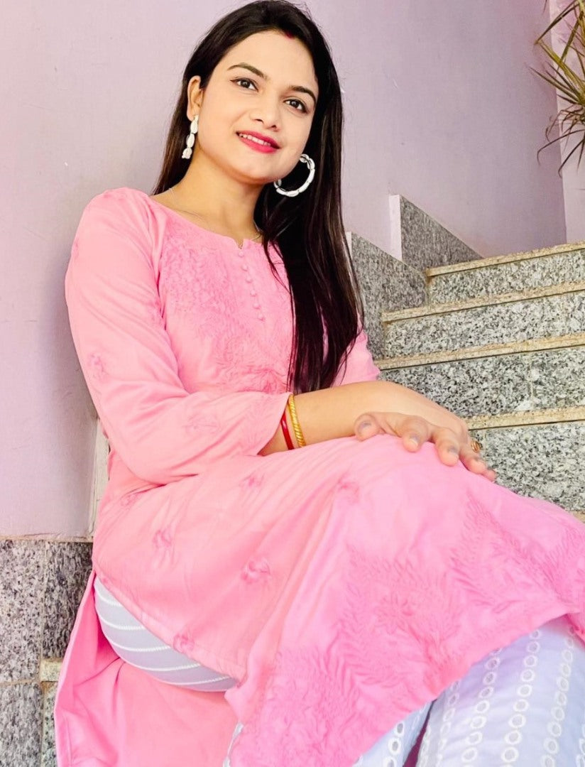 Baby pink maska cotton embroidered work salwar suit