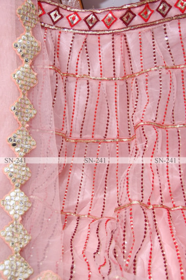 Baby pink mono net heavy embroidered wedding lehenga choli