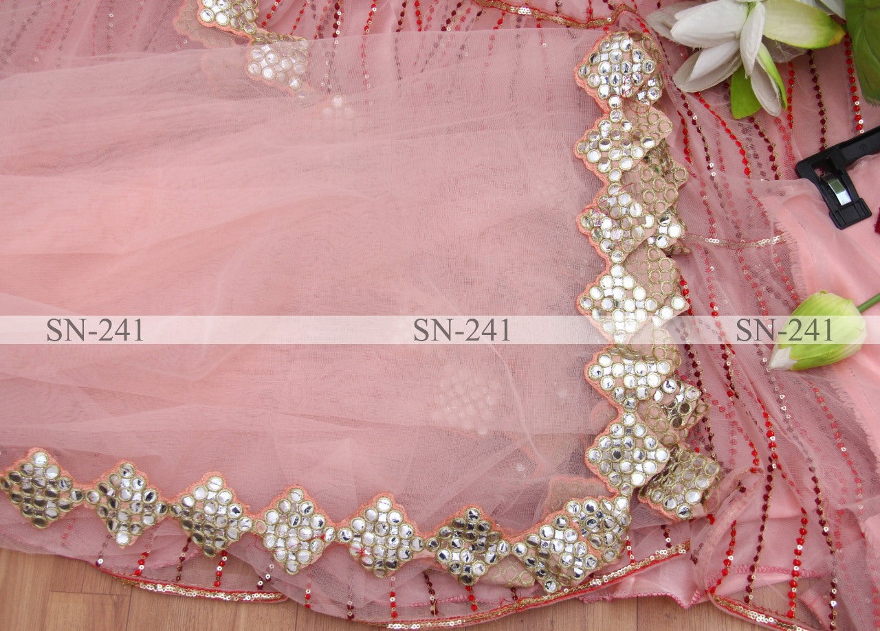 Baby pink mono net heavy embroidered wedding lehenga choli