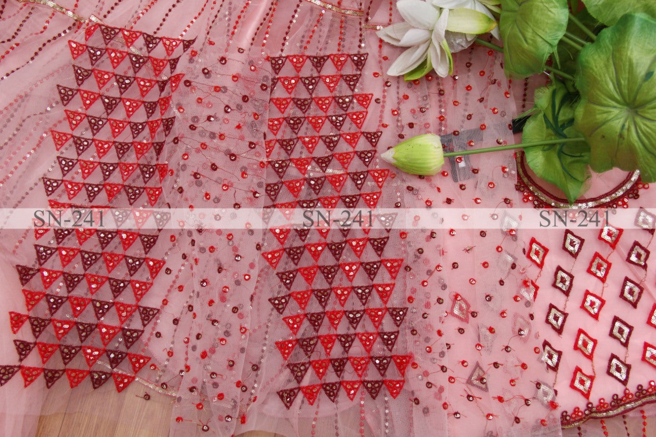 Baby pink mono net heavy embroidered wedding lehenga choli