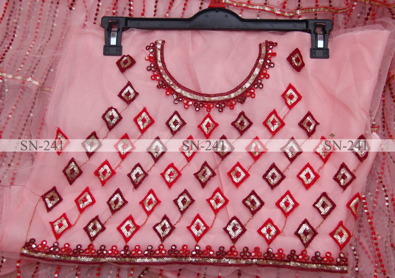 Baby pink mono net heavy embroidered wedding lehenga choli