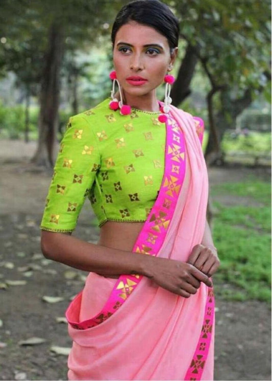 Baby pink moss georgette zari thread work saree