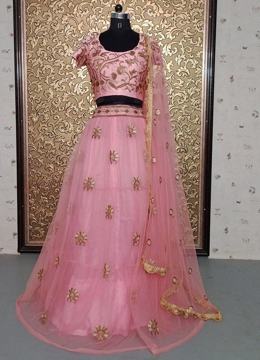 Baby pink net embroidered lehenga choli