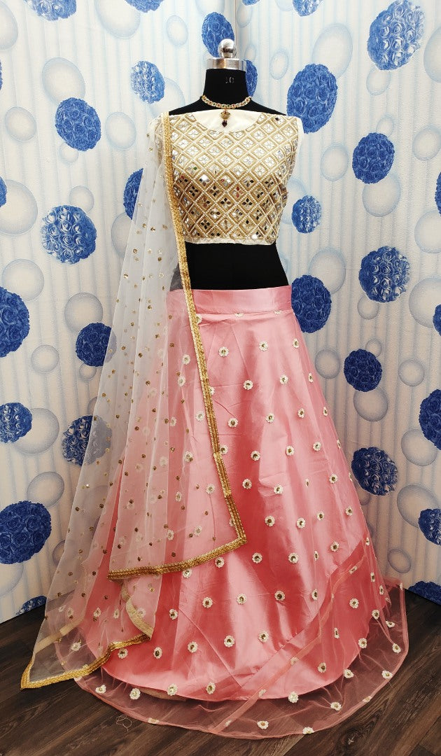Baby pink net embroidered wedding ceremony lehenga choli