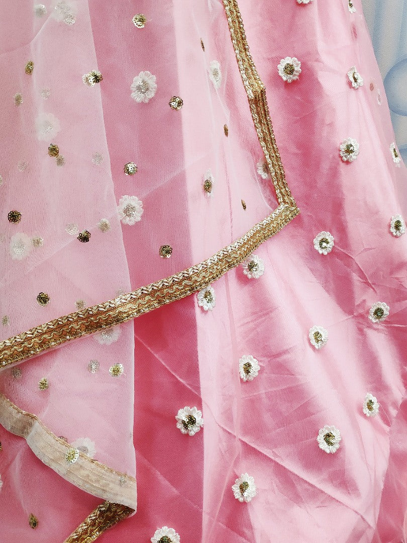 Baby pink net embroidered wedding ceremony lehenga choli