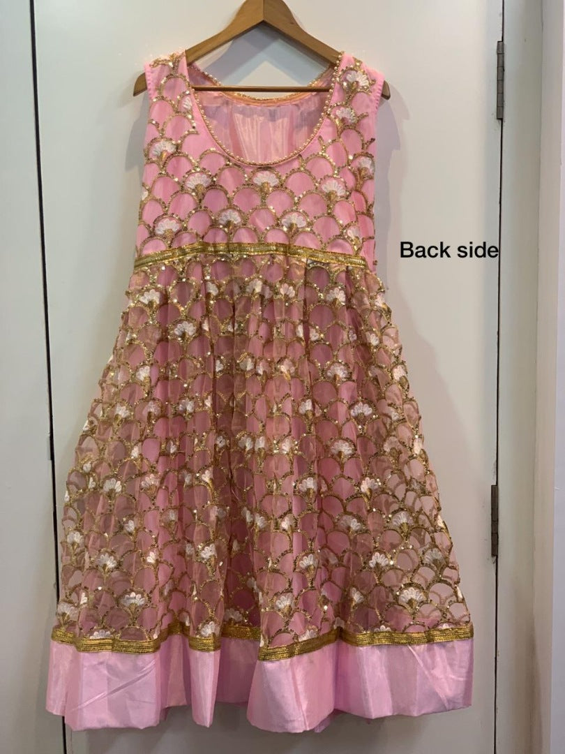 Baby pink net heavy sequence and thread worked anarkali suit